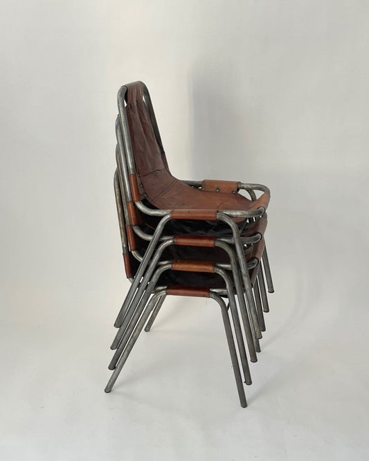 4 ‘Les Arcs’ Leather & Aluminium Chairs - Charlotte Perriand 1960s