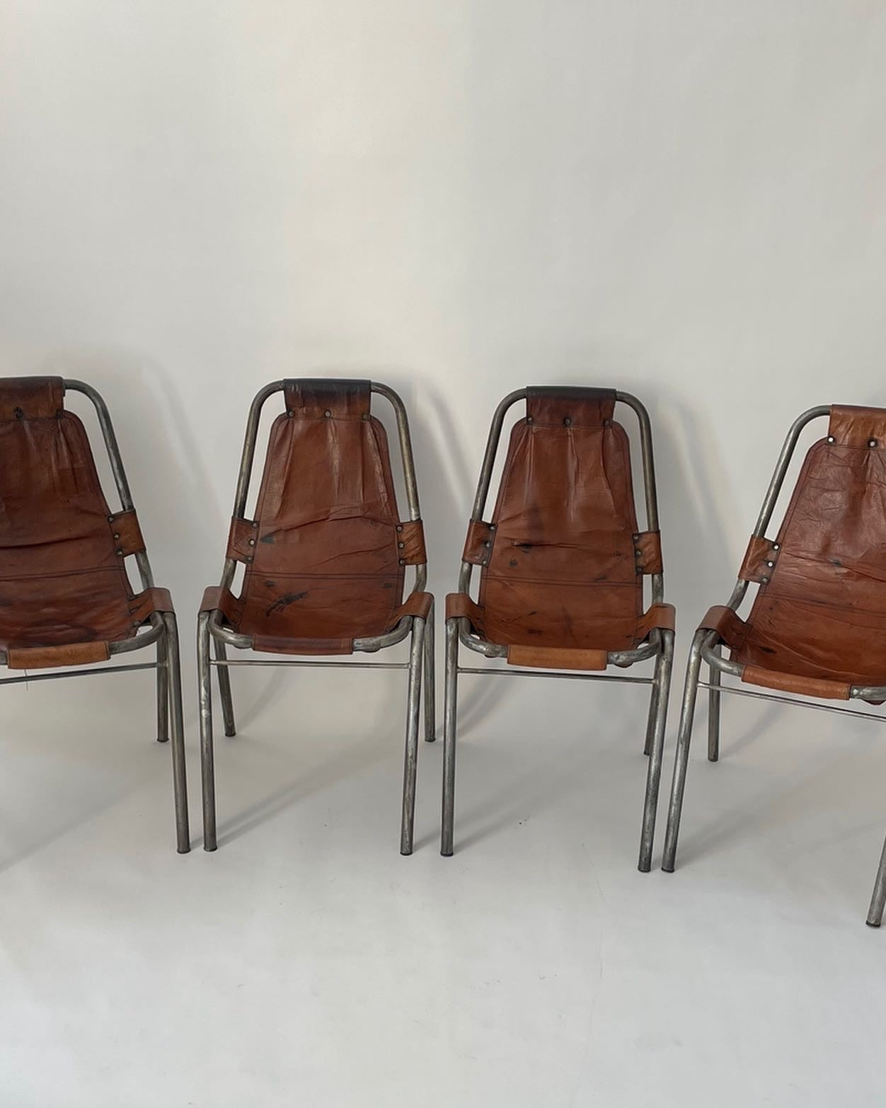 4 ‘Les Arcs’ Leather & Aluminium Chairs - Charlotte Perriand 1960s