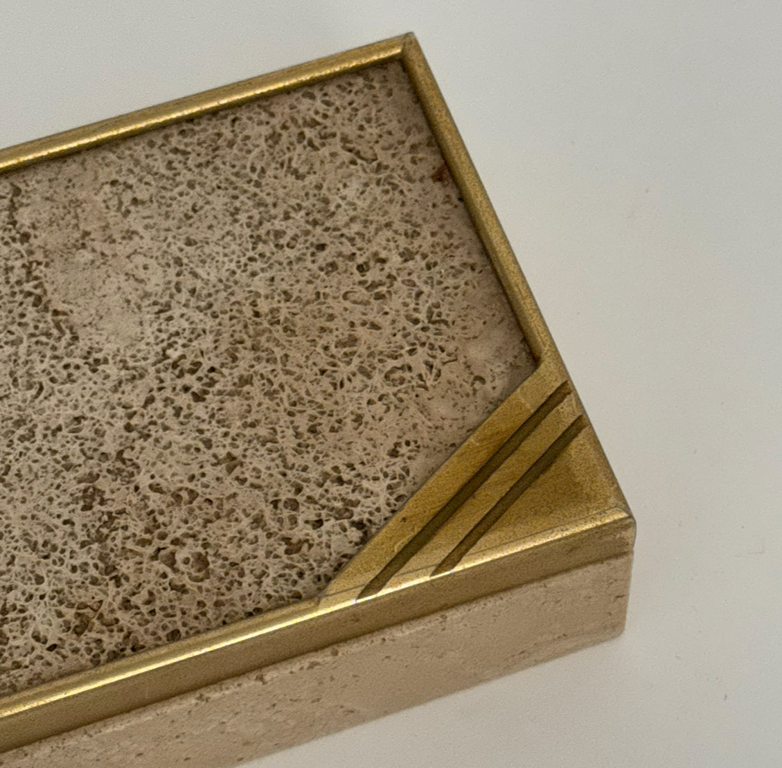 Travertine and Brass Jewellery Box -Italy 60s