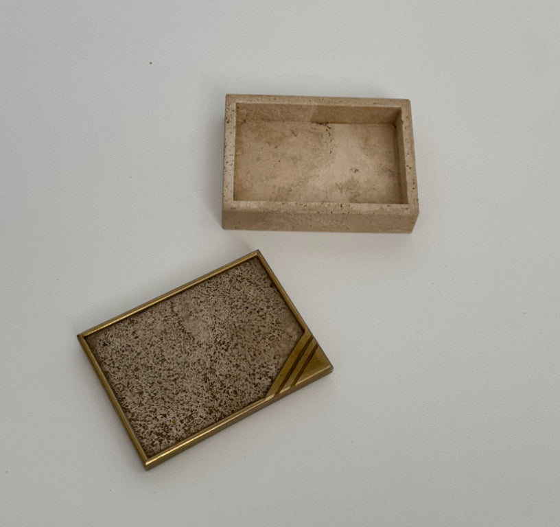 Travertine and Brass Jewellery Box -Italy 60s