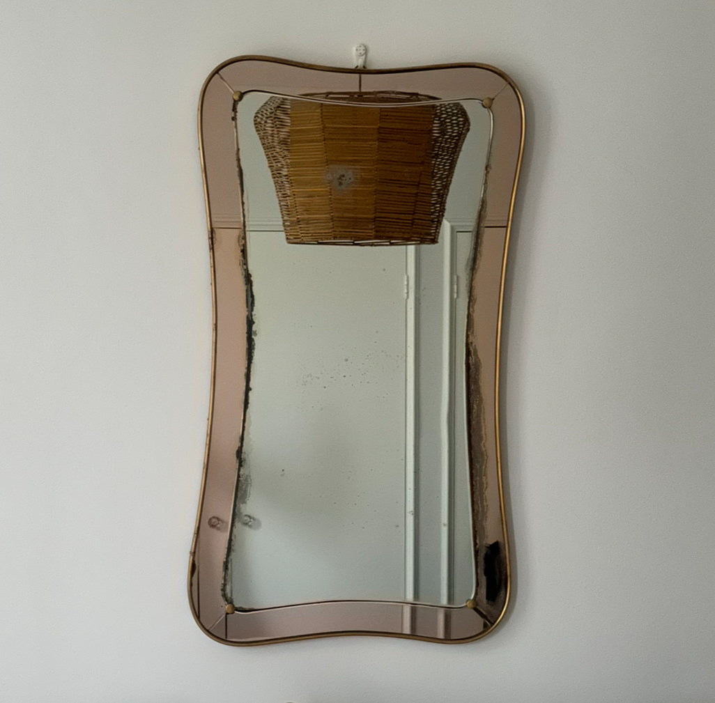 Italian 50s Brass Panelled Shield Mirror - Cristal Arte Torino