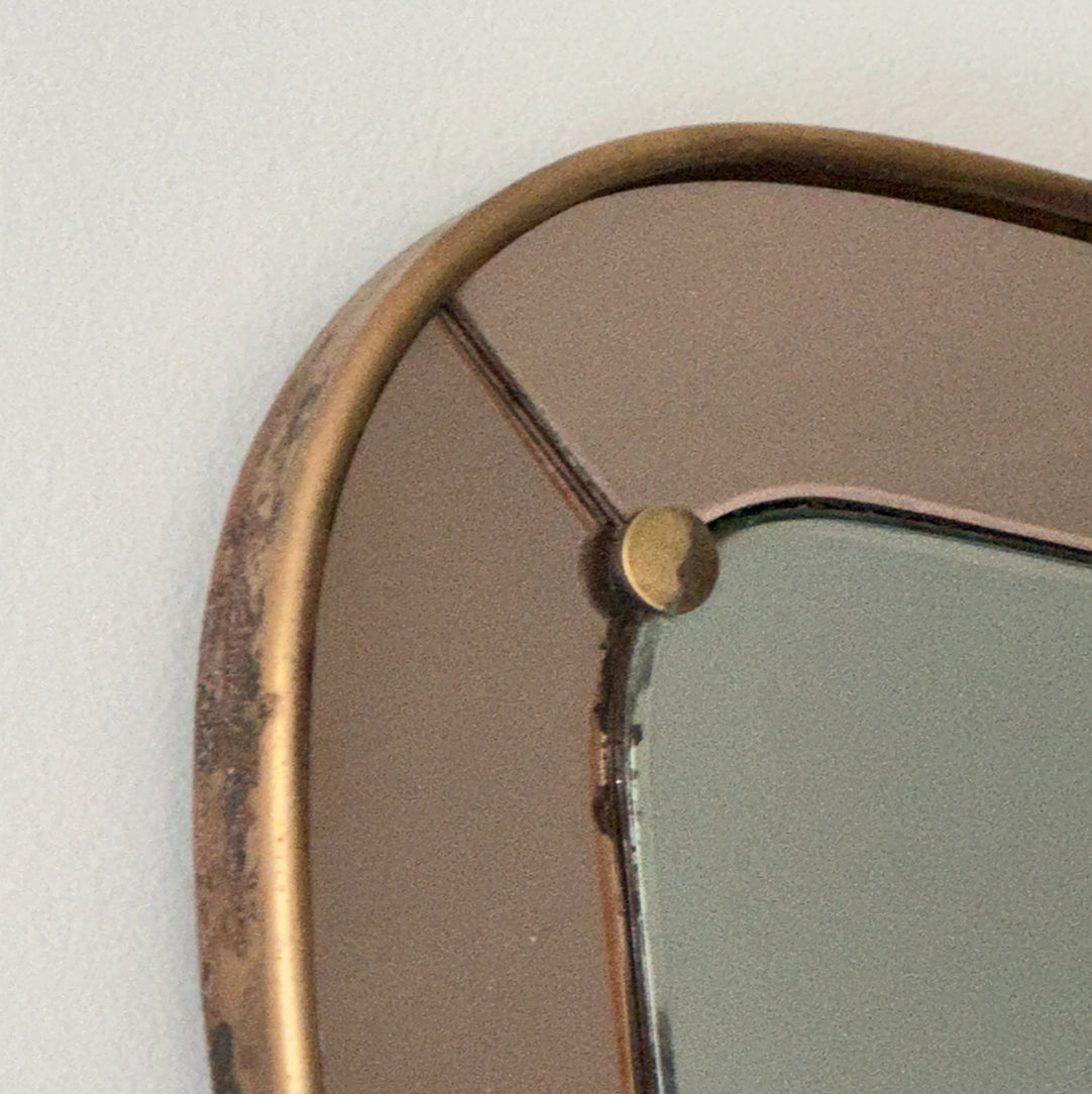 Italian 50s Brass Panelled Shield Mirror - Cristal Arte Torino