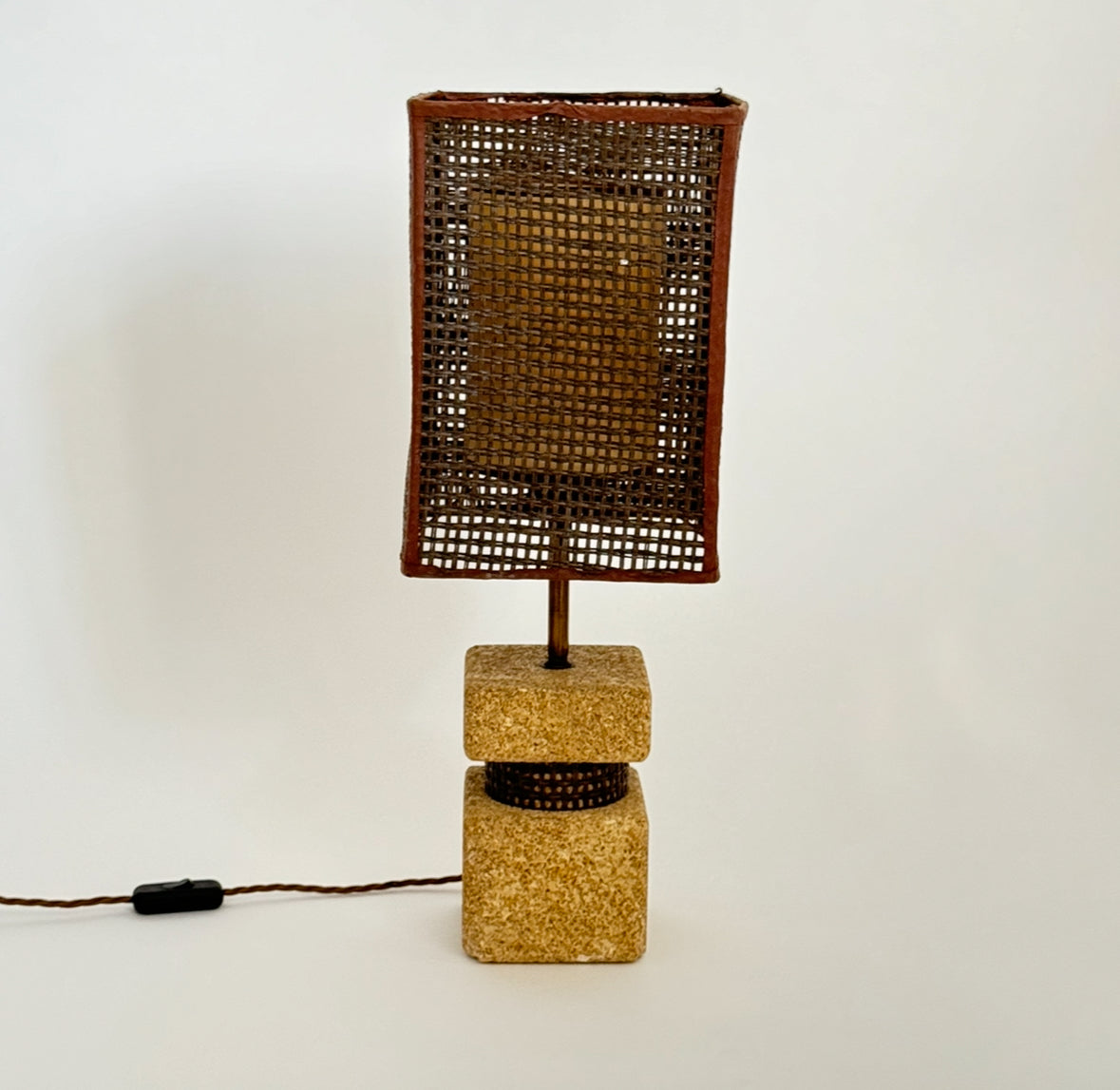 Rattan and Stone Table Lamp - France 60s