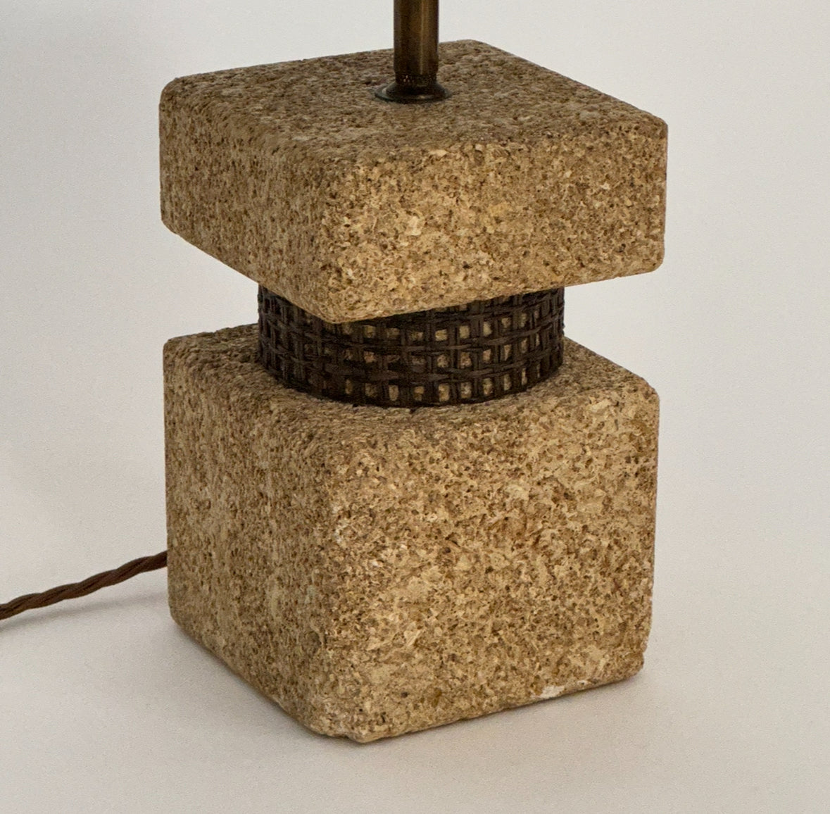 Rattan and Stone Table Lamp - France 60s