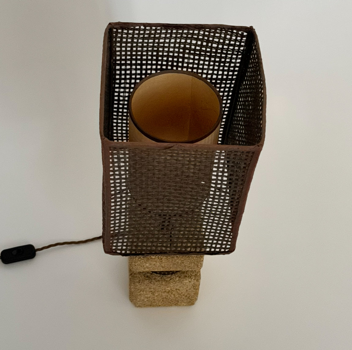 Rattan and Stone Table Lamp - France 60s