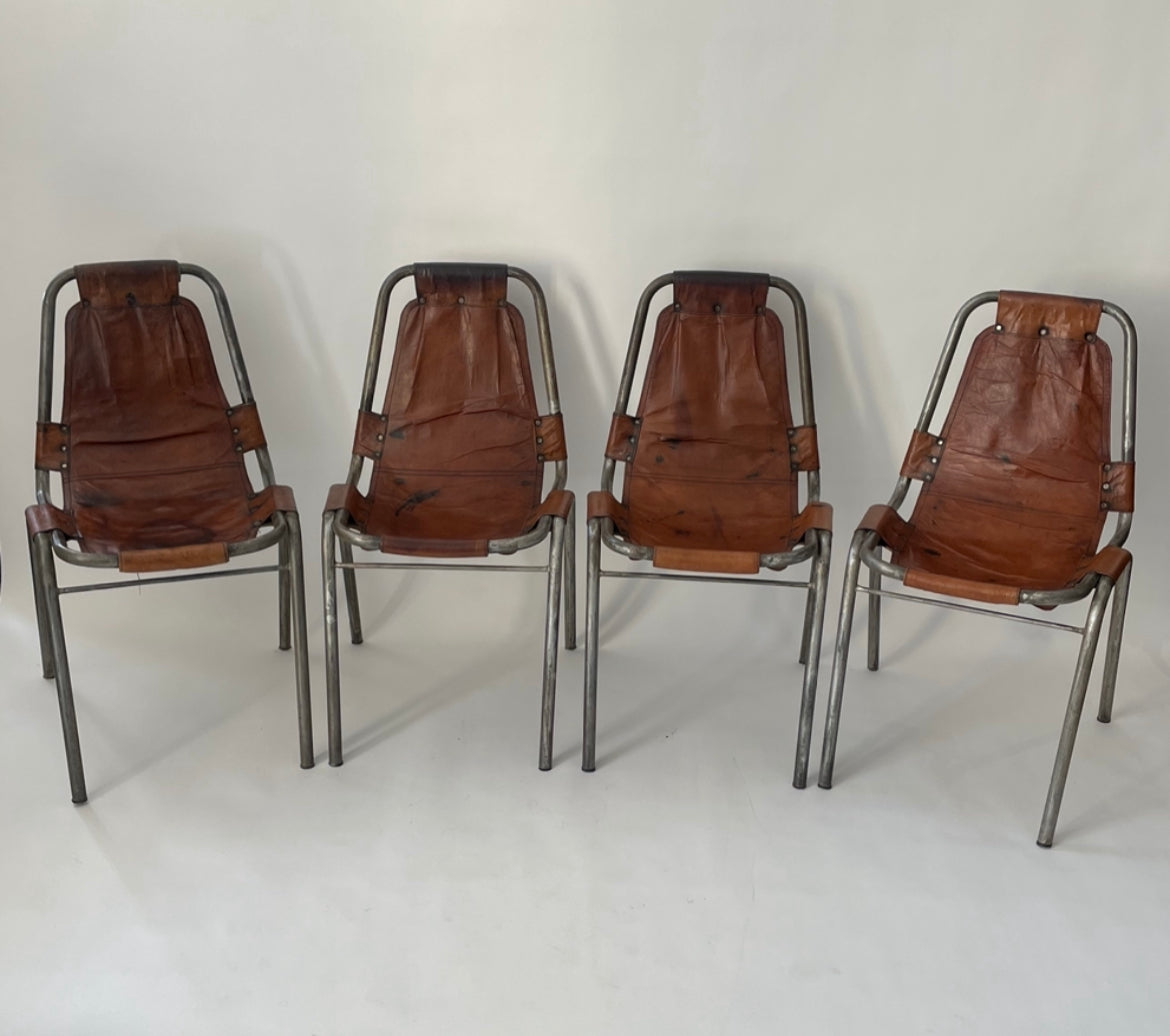 4 ‘Les Arcs’ Leather & Aluminium Chairs - Charlotte Perriand 1960s