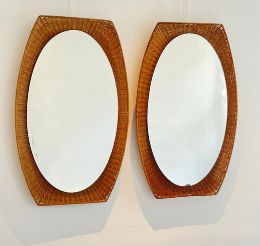 Pair of Roma Cantu Italian Rattan Mirrors